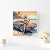 Meisje met sportwagen vierkante klok (Huis)