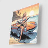 Meisje met sportwagen vierkante klok (Hoek)