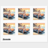 Meisje met sportwagen vierkante sticker (Vel)