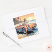 Meisje met sportwagen vierkante sticker (Envelop)