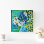 Meisje met Spring Bouquet Vierkante Klok (Huis)