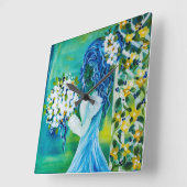 Meisje met Spring Bouquet Vierkante Klok (Hoek)