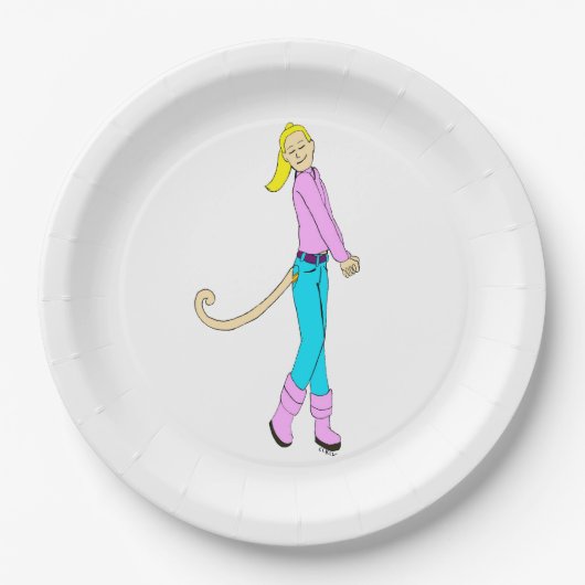 meisje met staart papieren bordje (Voorkant)