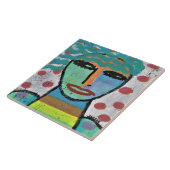 Meisje met Stippen Abstract Schilderen op OSB Boar Tegeltje (Zijkant)