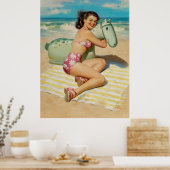 Meisje met strand Speelgoed Pin Up Poster (Keuken)