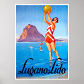 Meisje met strandbal op het Lugano-meer in Zwitser Poster (Voorkant)
