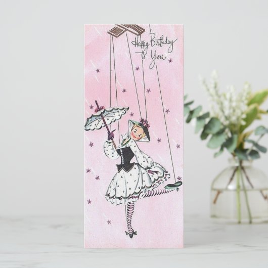  meisje met strans 'Birthday Flat Kaart' (Staand voorkant)