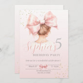 Meisje met strik verjaardagsuitnodiging Preppy fee Kaart (Voorkant / Achterkant)