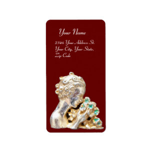 MEISJE MET STROMEN, goud, rood Etiket