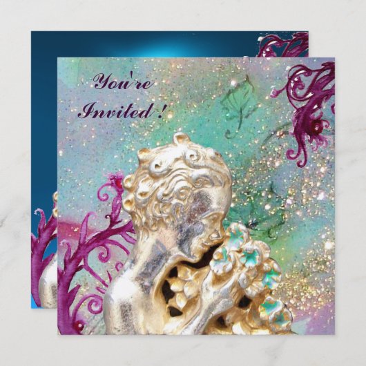 MEISJE MET STROMEN IN GOUDE SPARKLEN, Blauwe saffi Kaart (Voorkant / Achterkant)