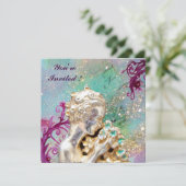 MEISJE MET STROMEN IN GOUDE SPARKLEN, Blauwe saffi Kaart (Staand voorkant)