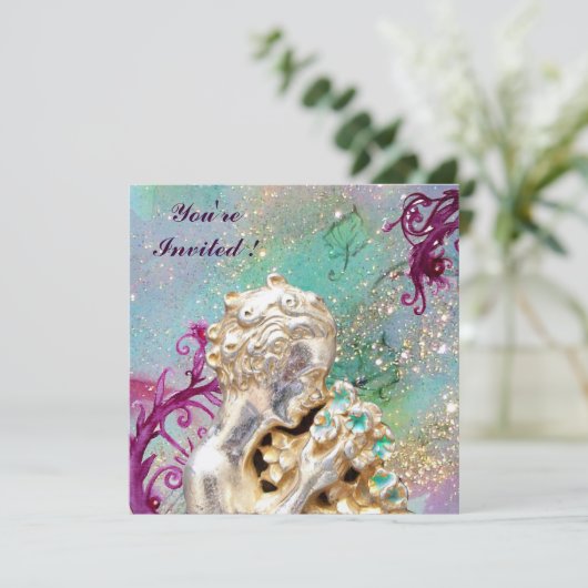 MEISJE MET STROMEN IN GOUDE SPARKLEN, Blauwe saffi Kaart (Staand voorkant)