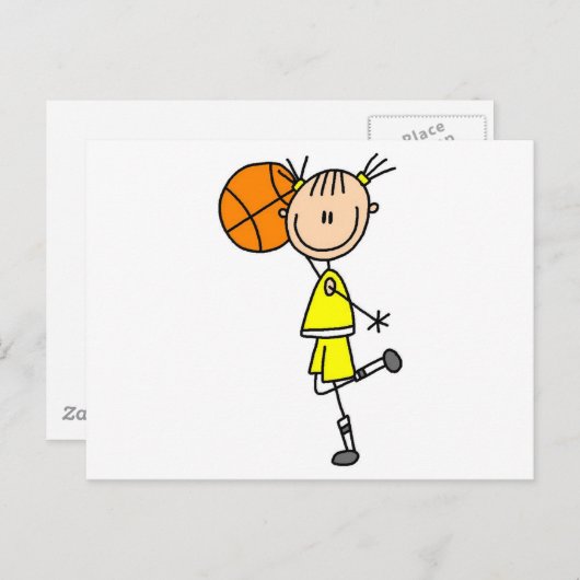 Meisje met T-shirts met Basketball en cadeaus Briefkaart (Voorkant / Achterkant)