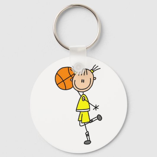 Meisje met T-shirts met Basketball en cadeaus Sleutelhanger (Voorkant)