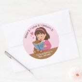 Meisje met Teddy Bear Docent Bibliotheek Boekplaat Ronde Sticker (Envelop)