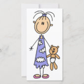 Meisje met Teddy Bear Stick Figuur Girls Flat Kaar (Voorkant)