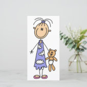 Meisje met Teddy Bear Stick Figuur Girls Flat Kaar (Staand voorkant)