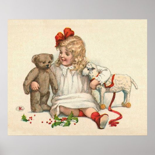 Meisje met Teddy en Lamb Poster (Voorkant)
