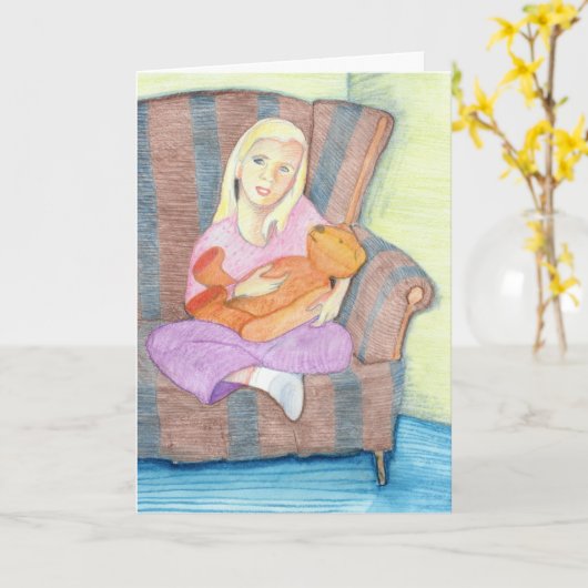 Meisje met teddybeer slechts één Kaart (Gele Bloem)