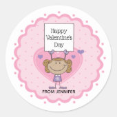Meisje met teken Happy Valentijn's Day Ronde Sticker (Voorkant)