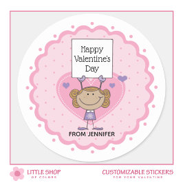 Meisje met teken Happy Valentijn's Day Ronde Sticker