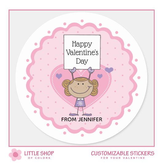 Meisje met teken Happy Valentijn's Day Ronde Sticker
