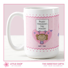 Meisje met teken Tortelduifjes Valentijnsdag Koffiemok