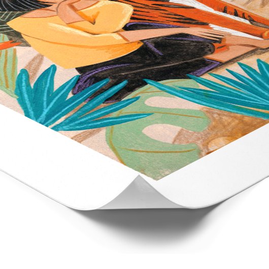 Meisje met tijgerzonnebank oerwoud poster (Hoek)