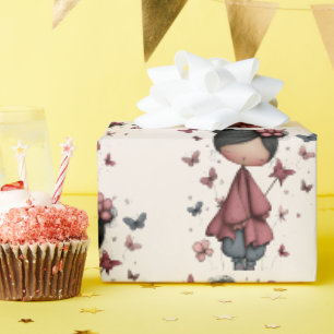 Meisje met toverstaf en vlinders patroon cadeaupapier