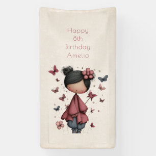 Meisje met toverstok en vlinders verjaardag spandoek