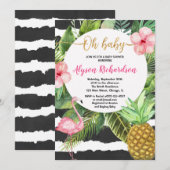 meisje met tropisch baby shower, flamingo ananas kaart (Voorkant / Achterkant)