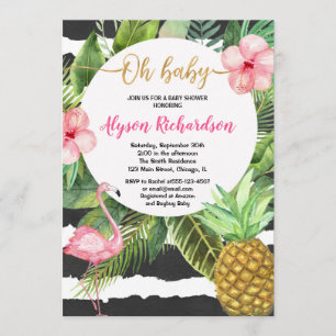 meisje met tropisch baby shower, flamingo ananas kaart