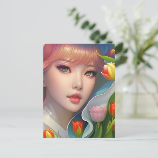Meisje met tulpen, briefkaart voor postkruising (Staand voorkant)