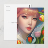 Meisje met tulpen, briefkaart voor postkruising (Voorkant / Achterkant)