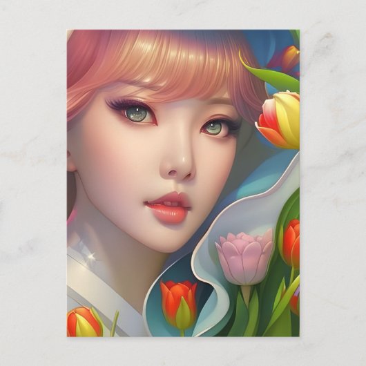 Meisje met tulpen, briefkaart voor postkruising (Voorkant)