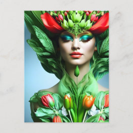 Meisje met tulpen, briefkaart voor postkruising