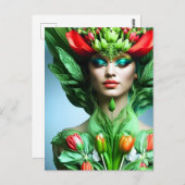 Meisje met tulpen, briefkaart voor postkruising (Voorkant / Achterkant)