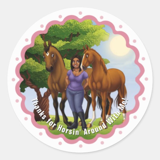 Meisje met twee paarden in het puin ronde sticker (Voorkant)