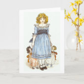 Meisje met twee poppen, Wenskaart Kaart (Gele Bloem)
