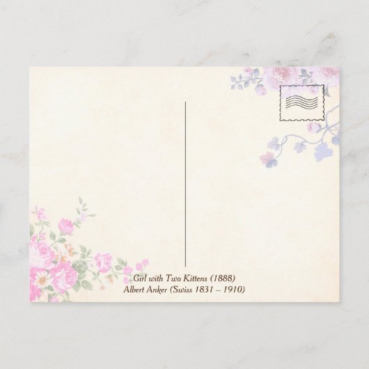 Meisje met Two Kittens (1888) van Albert Anker Briefkaart (Achterkant)
