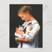 Meisje met Two Kittens (1888) van Albert Anker Briefkaart (Voorkant)