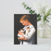 Meisje met Two Kittens (1888) van Albert Anker Briefkaart (Staand voorkant)