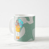 Meisje met Umbrella in Wind Drawing Green Swirl Koffiemok (Voorkant links)