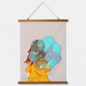 Meisje met Umbrella in Wind Drawing Hangend Wandkleed (Voorkant)