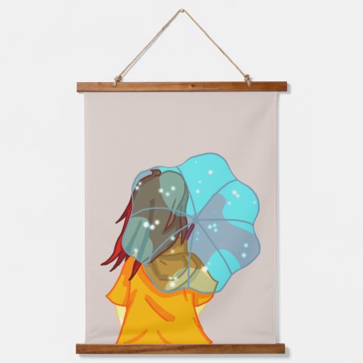 Meisje met Umbrella in Wind Drawing Hangend Wandkleed (Voorkant)
