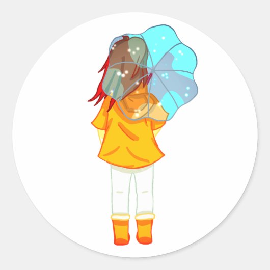 Meisje met Umbrella in Wind Drawing Ronde Sticker (Voorkant)