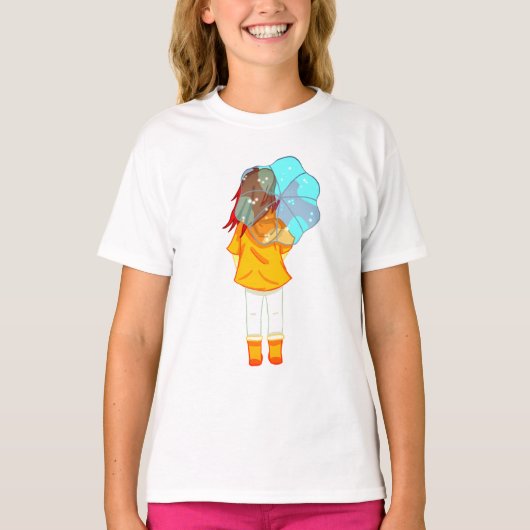 Meisje met Umbrella in Wind Drawing T-shirt (Voorkant)