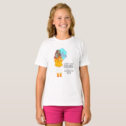 Meisje met Umbrella in Wind Drawing T-shirt (Voorkant volledig)