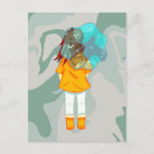 Meisje met Umbrella in Wind Rain Green Swirl Briefkaart (Voorkant)