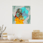 Meisje met Umbrella in Wind Rain Green Swirl Poster (Keuken)